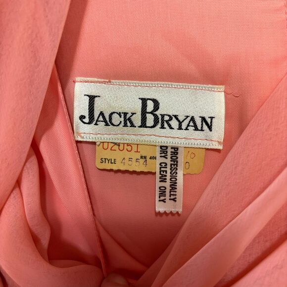 Vintage 1960s Jack Bryan Gown Peach Chiffon Belted Maxi Dress - size 10 - Picture 3 of 16